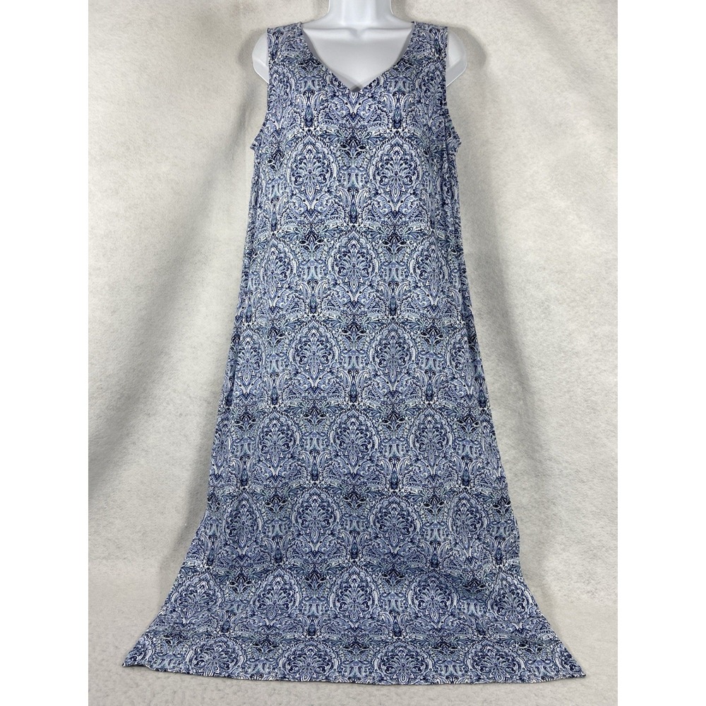 J Jill Love Linen Maxi Dress Womens Medium Blue Sleeveless Linen Medallion NWOT